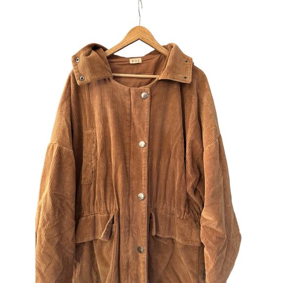 POL Corduroy jacket Oversized Hooded Button Down Trench Coat Tan Western Utility - Picture 4 of 7